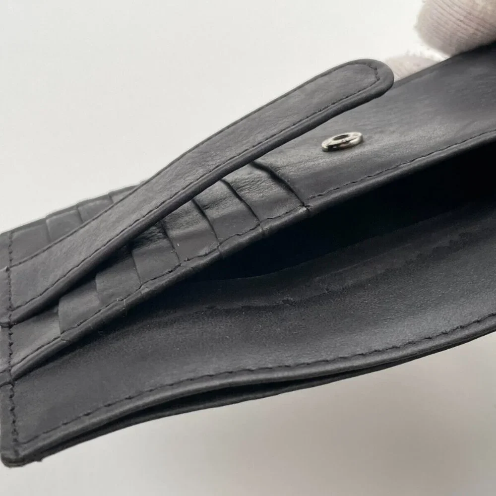 Long Card Holder Billfold Black Genuine Leather Wallet Handmade Coin Purse